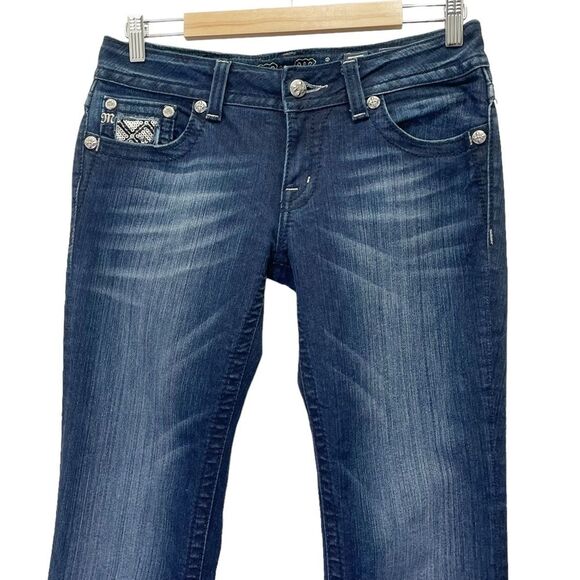 Miss Me Y2K Jeans Women's Size 29 Bling Rhinestone Back Flap Bootcut Dark Wash - Picture 4 of 12